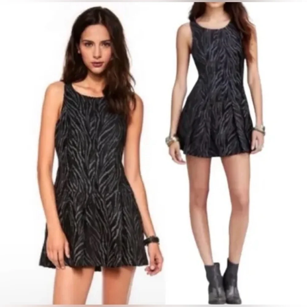Free People Mini Fit & Flare Chenille Zebra Print Drop Waist Dress Size 4